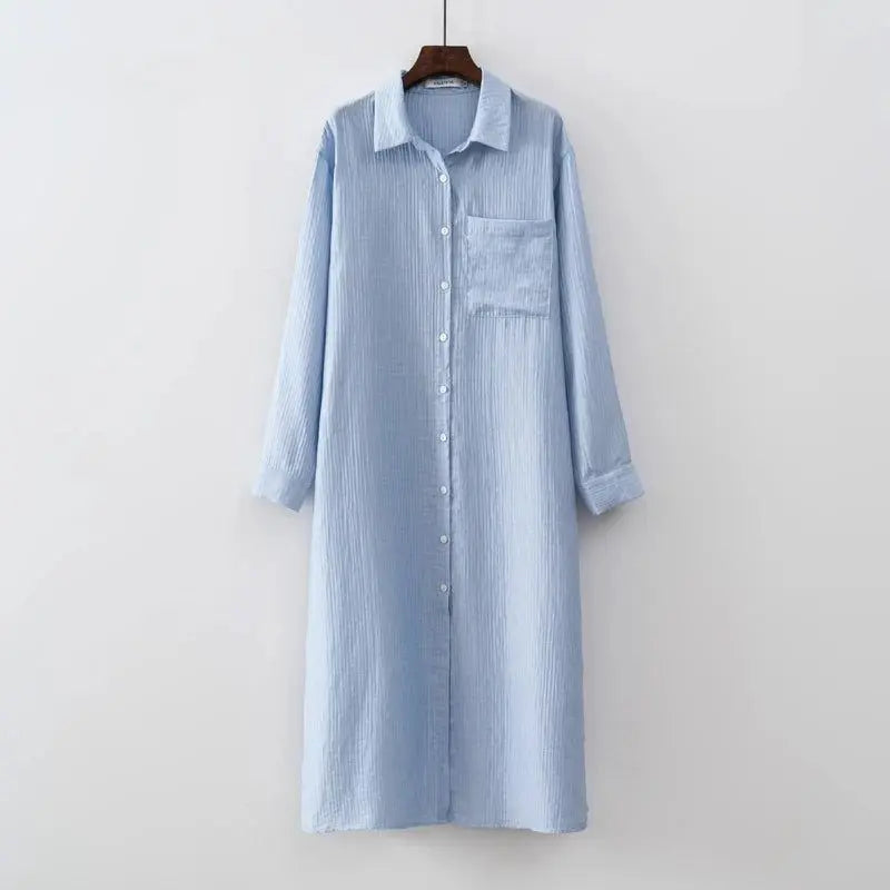 2024 Women Summer Long sleeve Basic Shirt Maxi Long dress - ARCHE