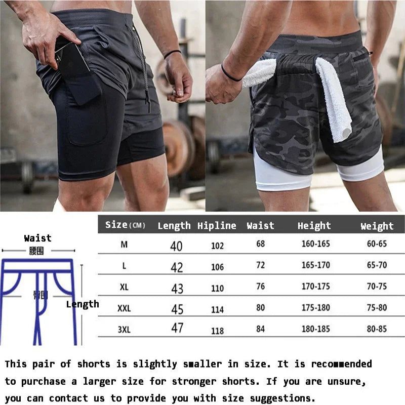 2 In 1 Quick Dry Men Gym Sports Training Fitness Jogging Pants Breathable High elasticity - ARCHE