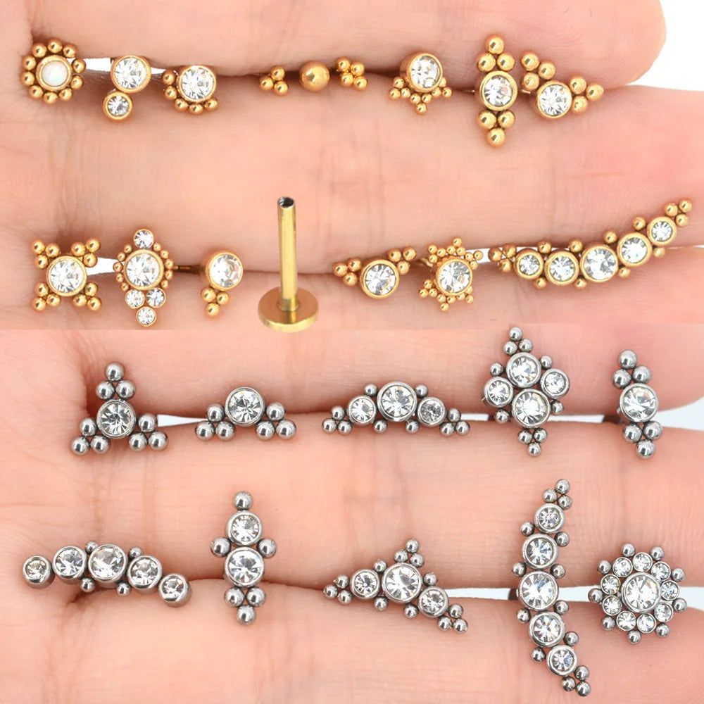 1Pc 1.2x6/8mm G23 Titanium Base Stainless Steel Studs Lip Labret Piercing Nose Helix Piercing Conch Tragus Earrings Flat End - ARCHE
