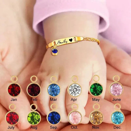 Baby Bracelet with Birthstone Engraved Customized Kid's Name Birthday Gift For Kids - ARCHE