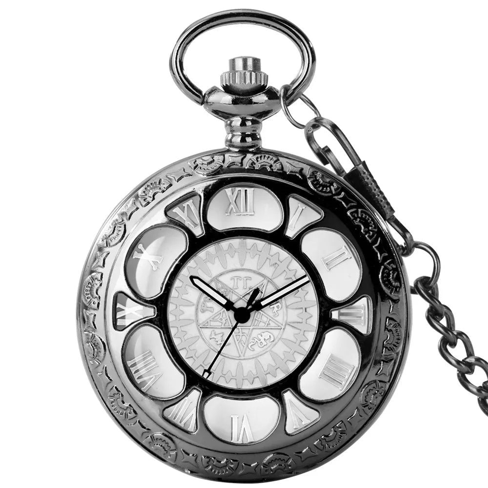 Black Butler Quartz Pocket Watch Men Women Necklace Pendant Clock Fob Chain - ARCHE