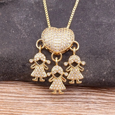 New Design Luxury Copper Zircon Boy Girl Heart Pendant Zircon Necklaces- ARCHE