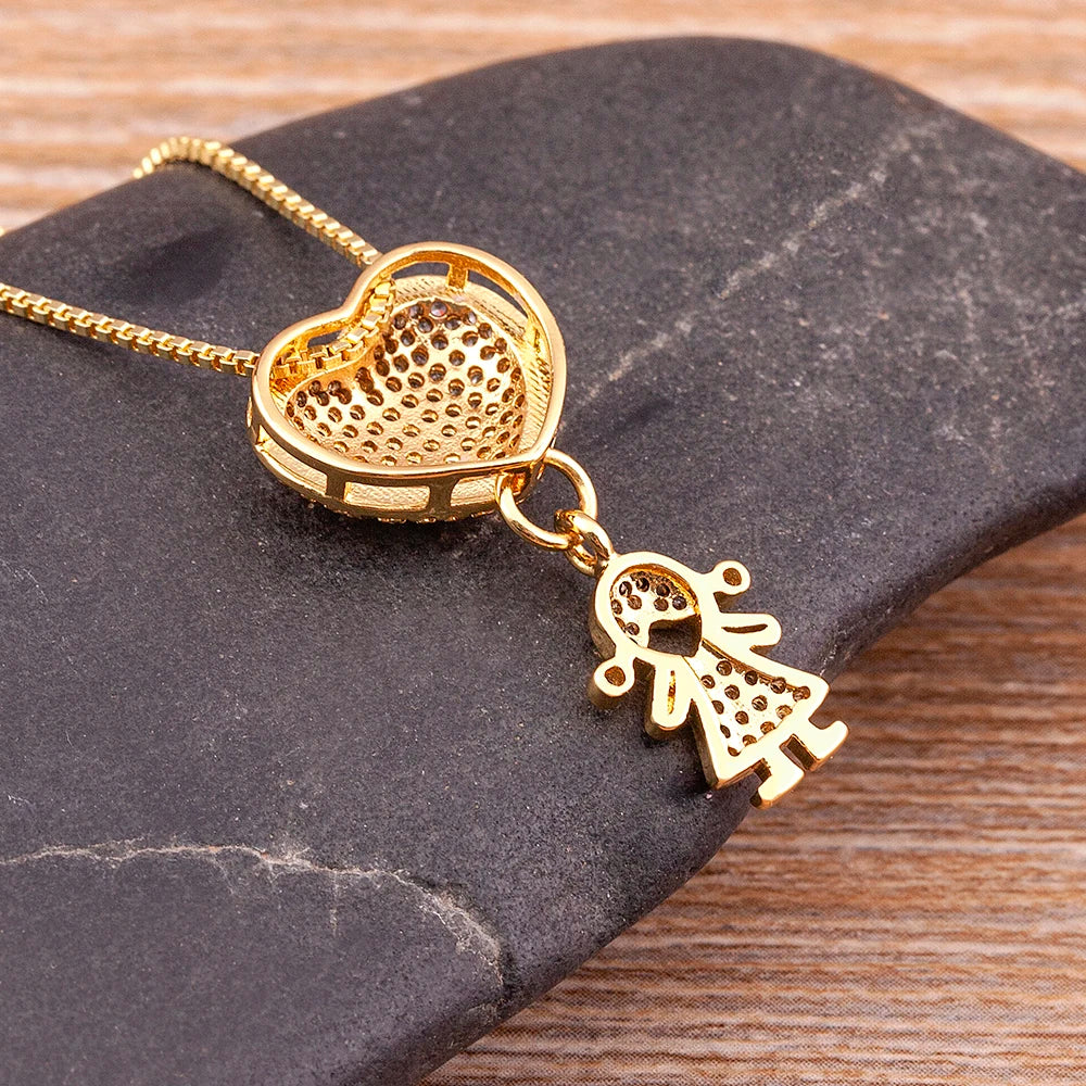 New Design Luxury Copper Zircon Boy Girl Heart Pendant Zircon Necklaces ARCHE
