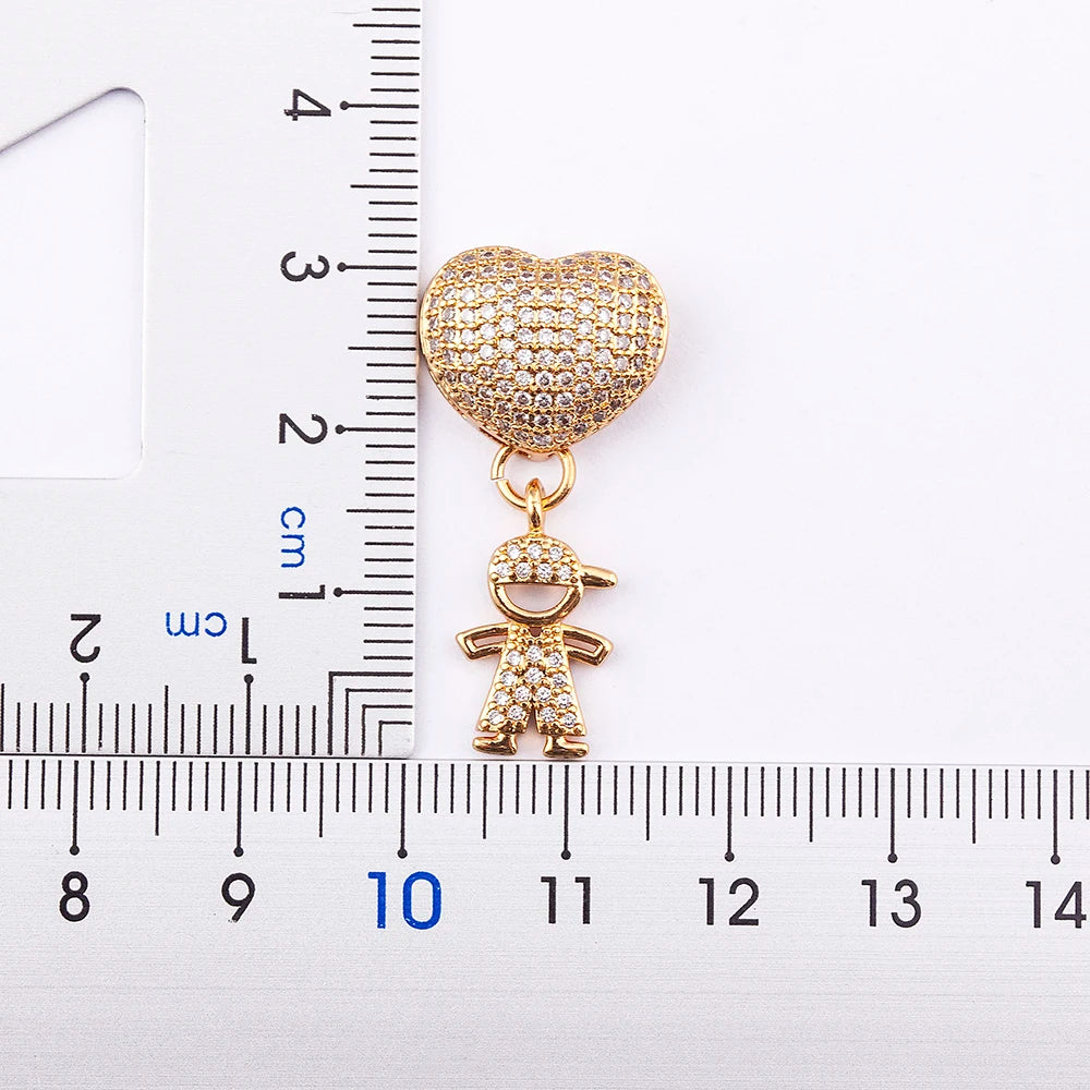 New Design Luxury Copper Zircon Boy Girl Heart Pendant Zircon Necklaces ARCHE