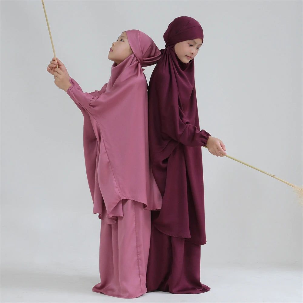 Kids Prayer Garment Dress Muslim Girls Long Khimar Hijab - ARCHE