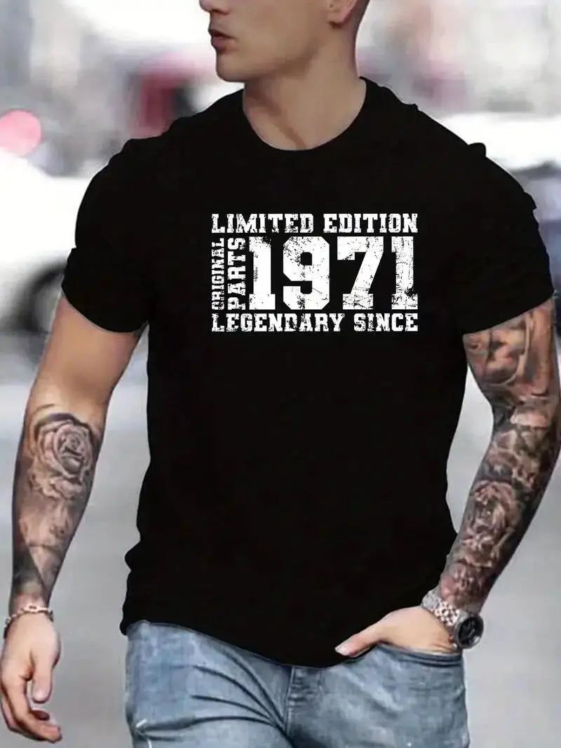 " LIMITED 1971 EDITION" Letters Print Casual Crew Neck Short Sleeve Tops For Men - ARCHE