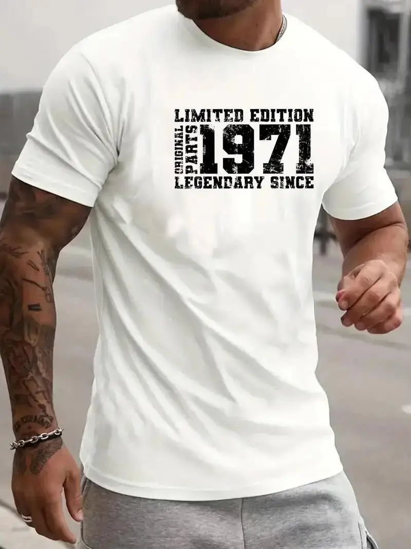 " LIMITED 1971 EDITION" Letters Print Casual Crew Neck Short Sleeve Tops For Men - ARCHE