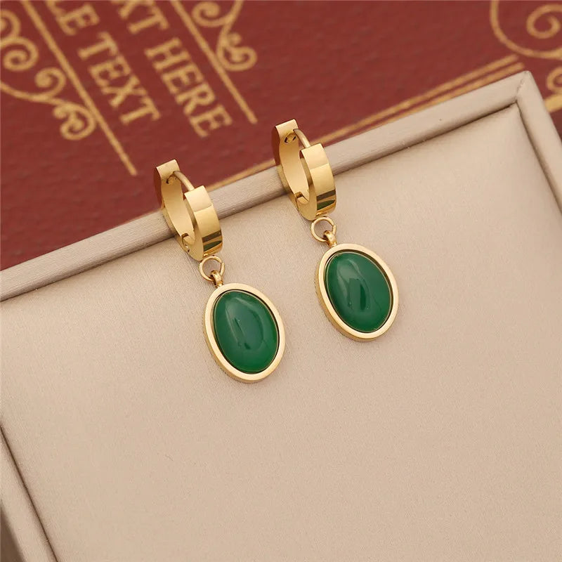  Emerald Stone Pendant Bracelet Necklace Earring Set Jewelry- ARCHE