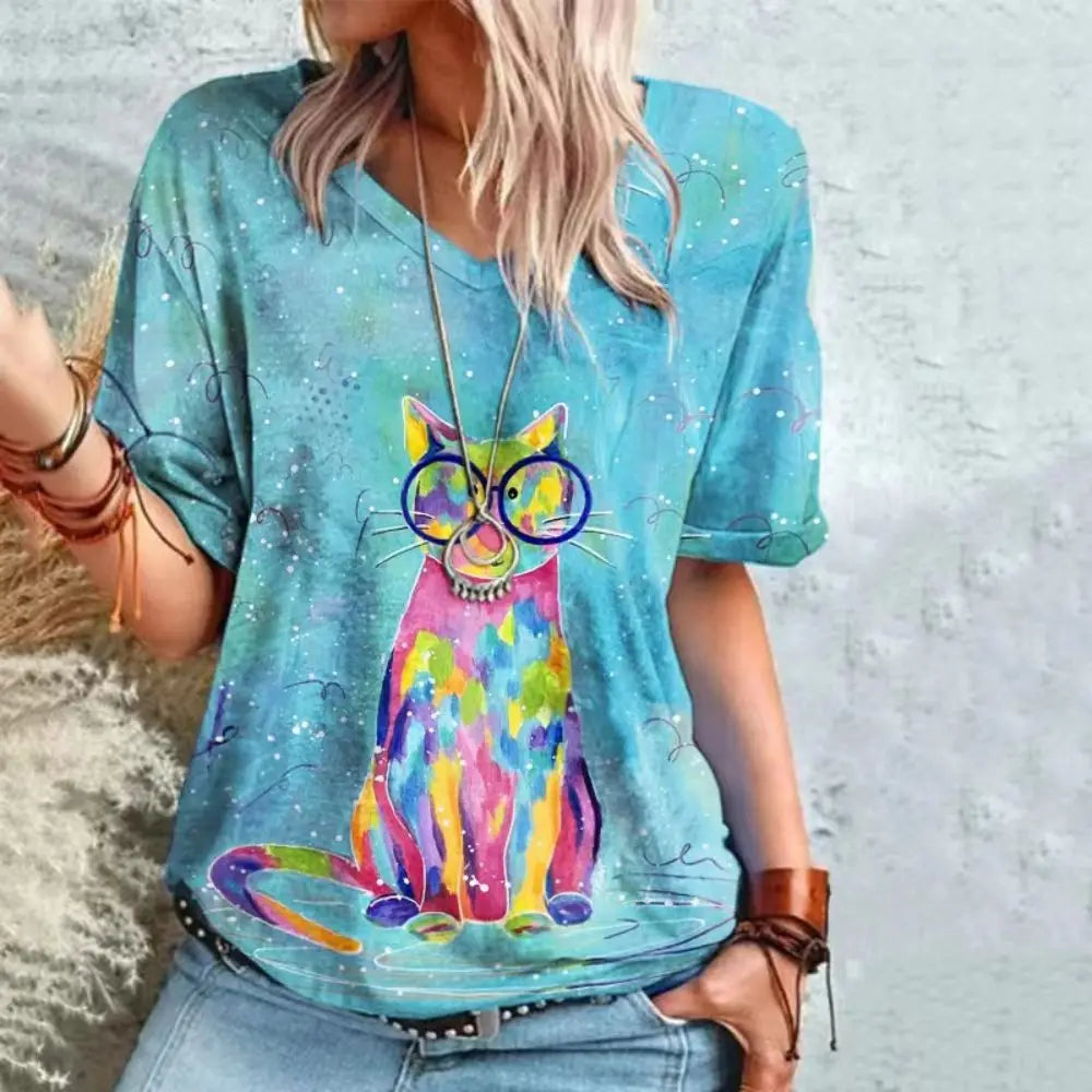 Women's T Shirt Anime Cat Graphic Streetwear Blouse ARCHE