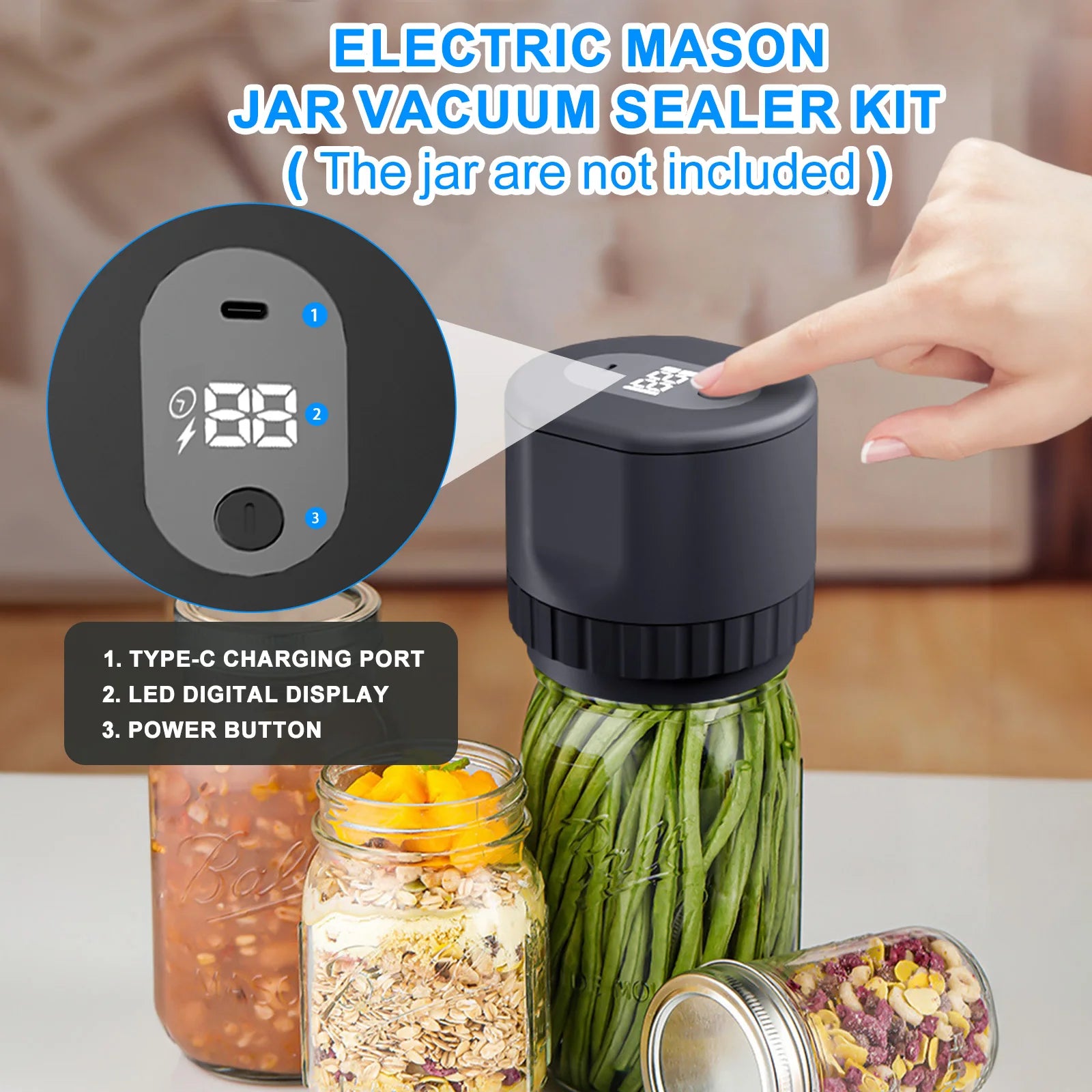 Cordless Automatic Electric Mason Jar Vacuum Sealer Kit ARCHE