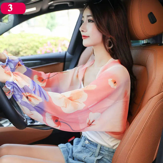 Summer Chiffon Floral Arm Cover Women Driving Scarf Long Sleeve Shawls And Wraps - ARCHE