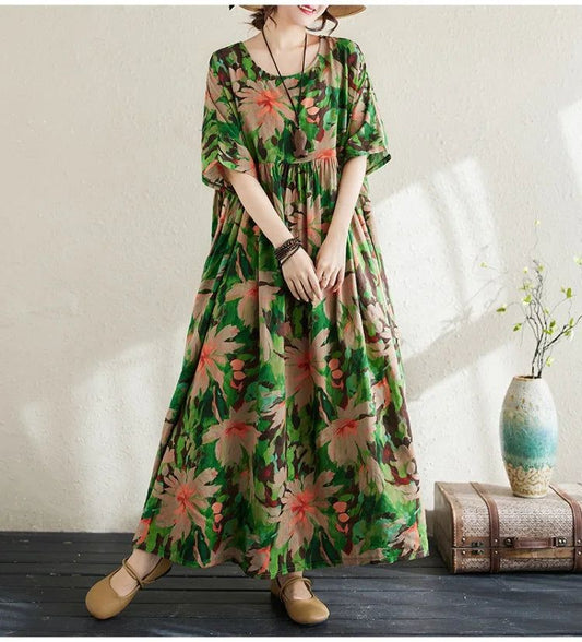 Summer New 2024 Women Floral Cotton Casual Vintage Dresses - ARCHE