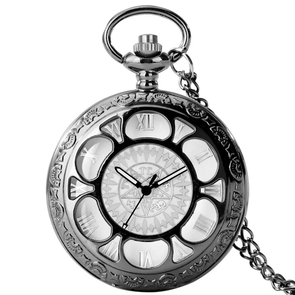 Vintage Anime Kuroshitsuji Black Butler Quartz Pocket Watch Men Women Necklace Pendant Clock Fob Chain Retro Steampunk Timepiece - ARCHE