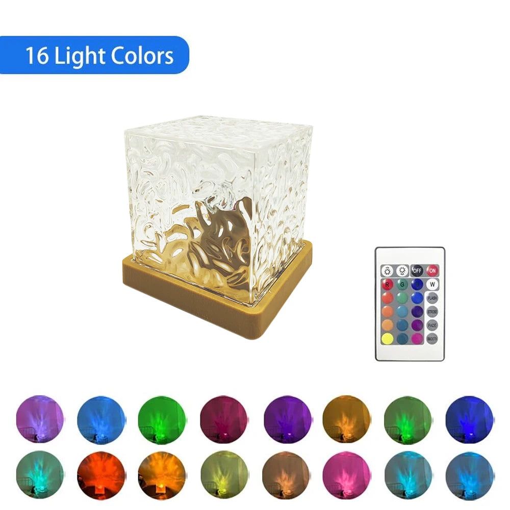 Water Ripple Projector Night Light 16 Colors Flame Crystal Lamp Home Decoration Sunset Lights Gift - ARCHE