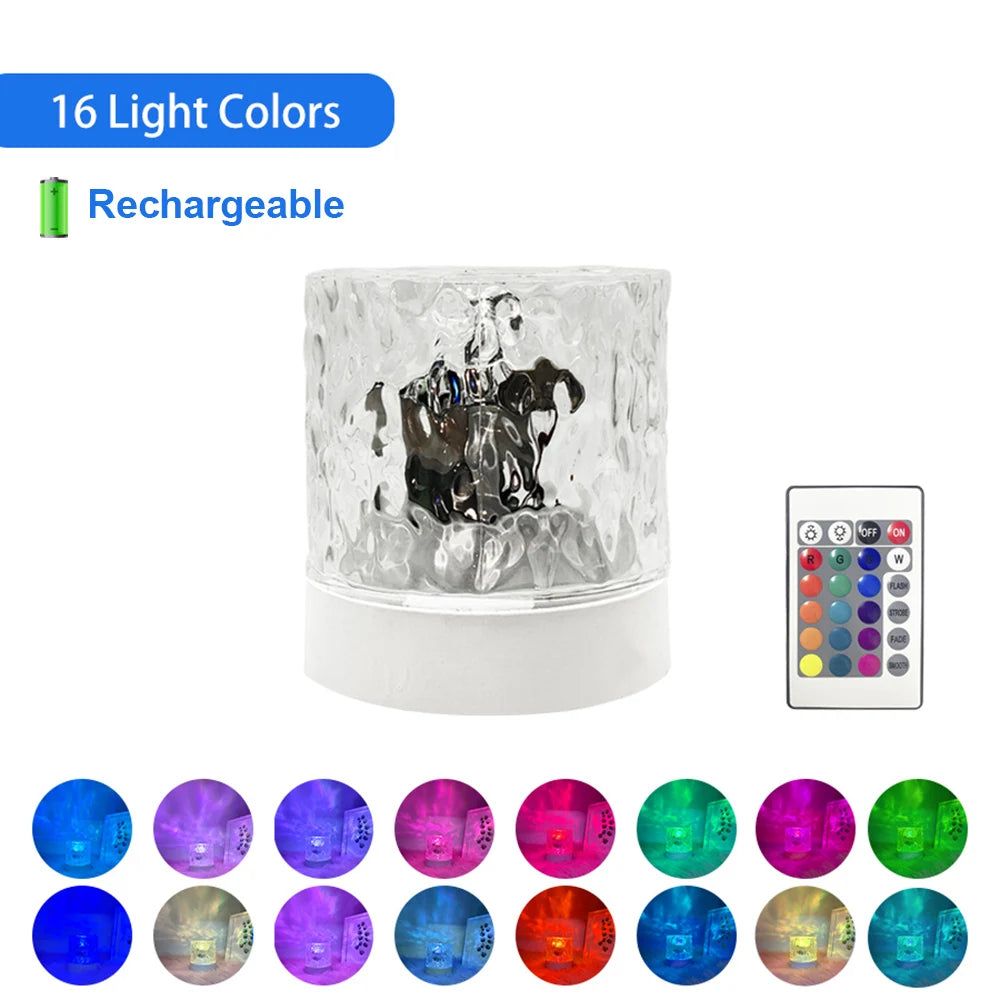 Water Ripple Projector Night Light 16 Colors Flame Crystal Lamp Home Decoration Sunset Lights Gift - ARCHE