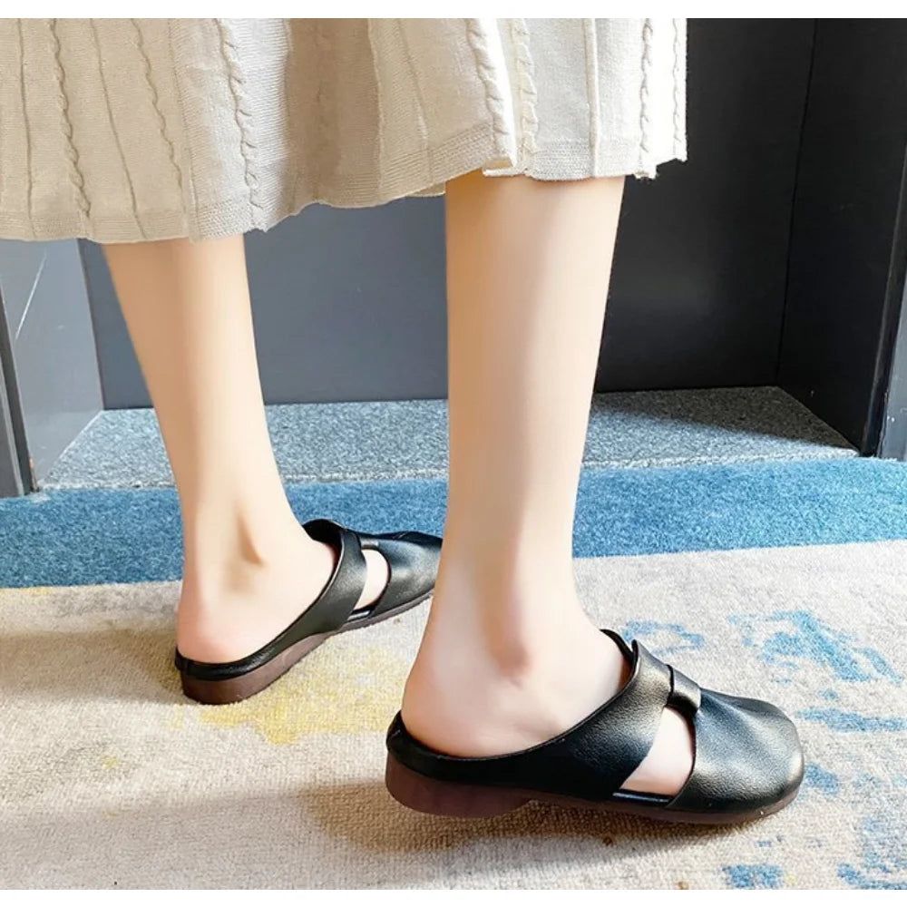 Women Shoes Summer Flat Slippers Leather Sandals - ARCHE