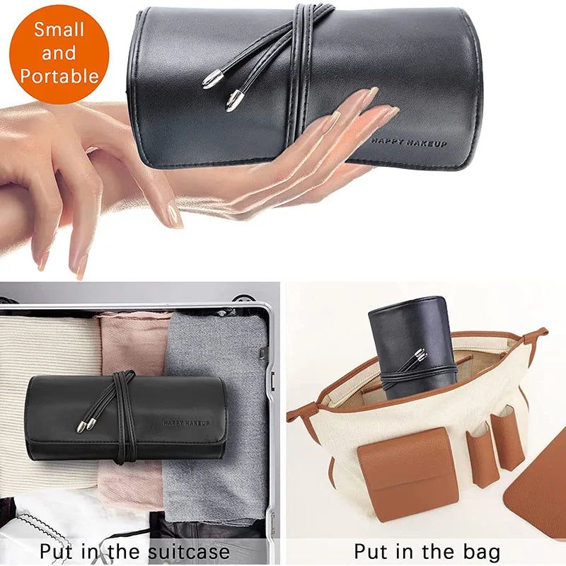 Women's Makeup Brush Bag Rolling Cosmetic Brushes Protector Leather Case - ARCHE