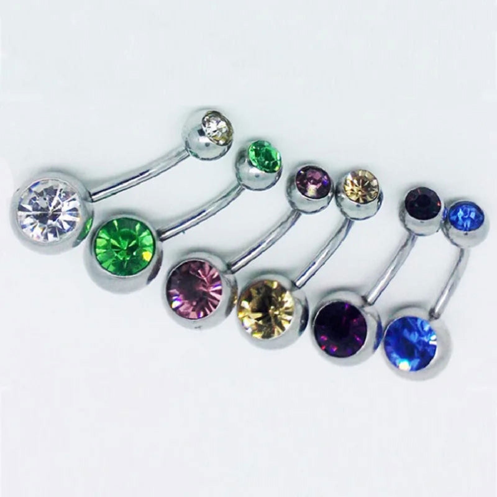 10 pcs/lot Piercing Navel Surgical Steel Single Crystal Rhinestone Belly Button Rings - ARCHE