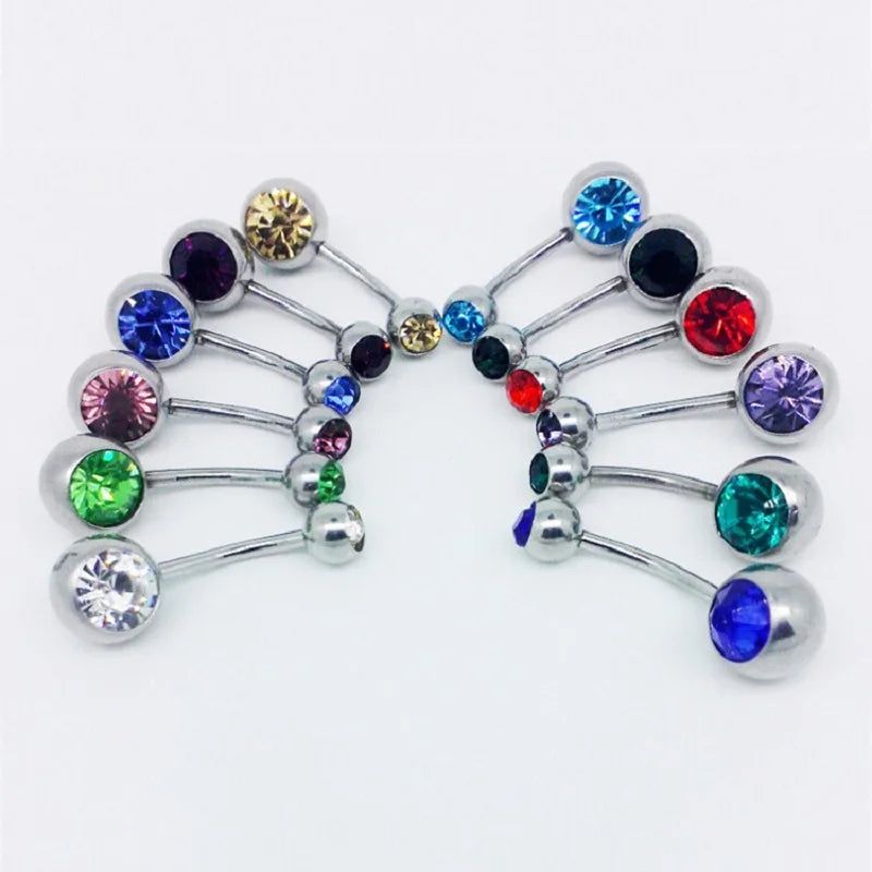 10 pcs/lot Piercing Navel Surgical Steel Single Crystal Rhinestone Belly Button Rings - ARCHE